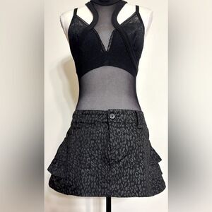 Vintage Y2K Super Low Fat Black Leopard Print Ruffle Skirt Sz L